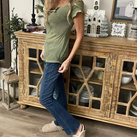 Sage Green Short Sleeve Henley - Picture 4 of 5